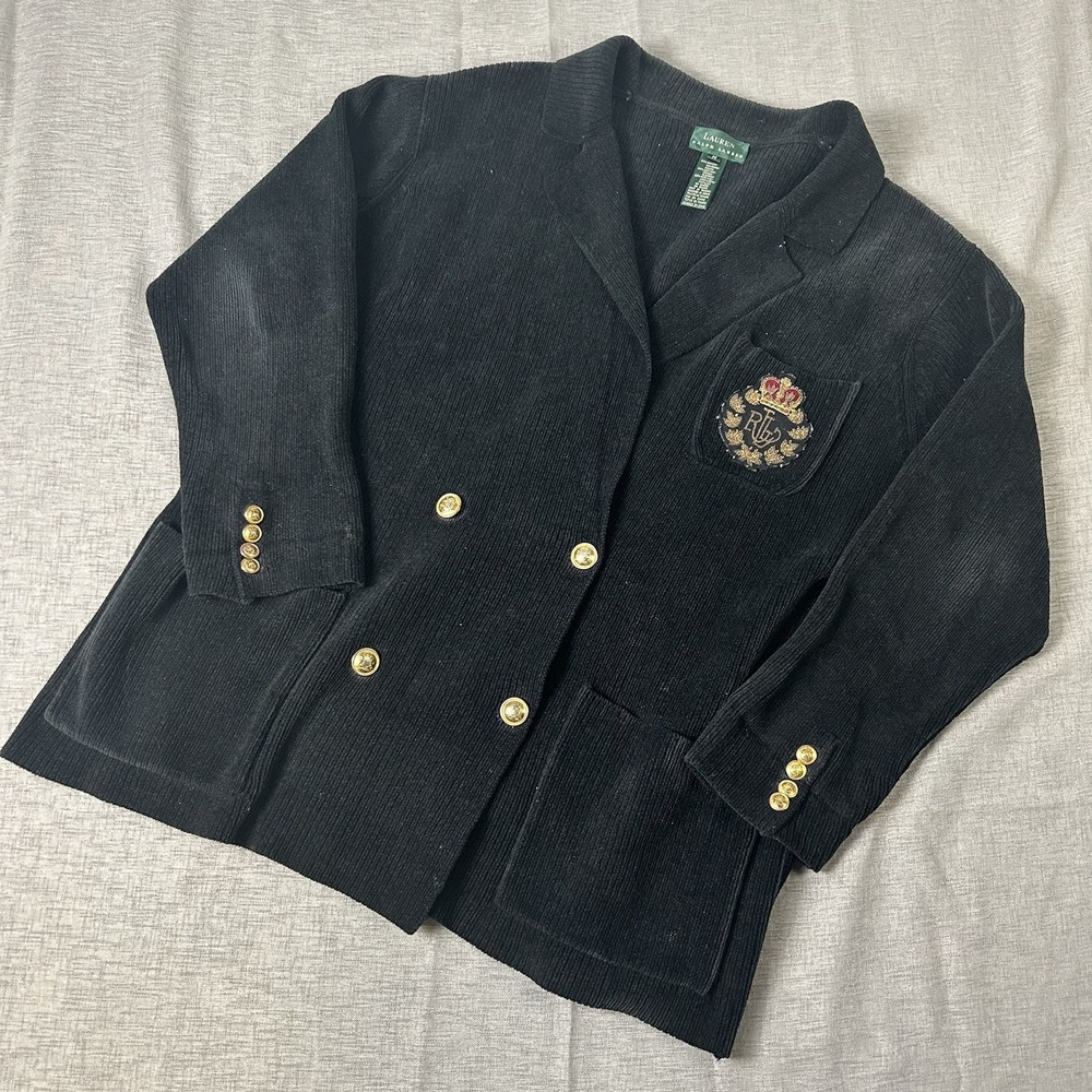 Lauren Ralph Lauren Crest Patch Blazer Womens Medium Navy Blue Heavyweight